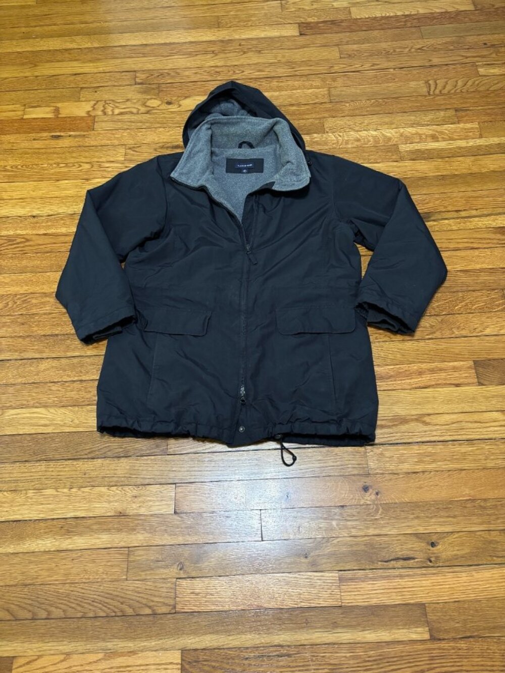 Lands' End Womens Squall Parka Jacket Size Medium Black Fleece Lined Hooded Coat